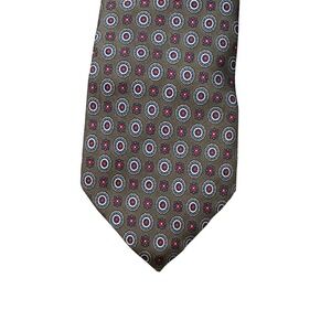 Adams Row Mens Silk Tie Medallion Geometric Brown Blue Red Made in USA RN 74086